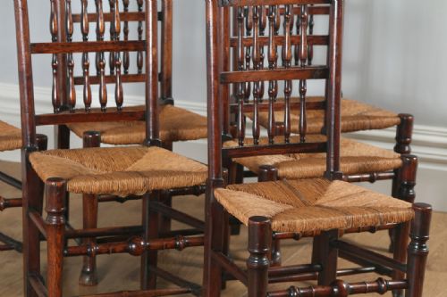 fig 4. Antique Set of Six English Georgian Ash & Elm Spindle Back Country Farmhouse Kitchen Dining Chairs (Circa 1790)