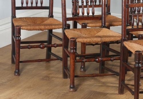 fig 5. Antique Set of Six English Georgian Ash & Elm Spindle Back Country Farmhouse Kitchen Dining Chairs (Circa 1790)