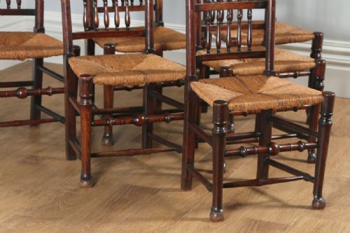 fig 6. Antique Set of Six English Georgian Ash & Elm Spindle Back Country Farmhouse Kitchen Dining Chairs (Circa 1790)