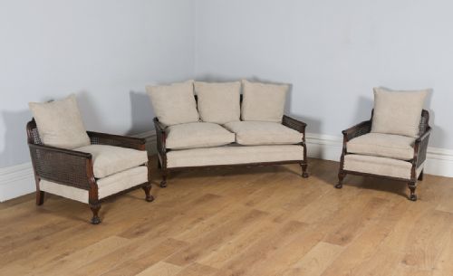Antique English Edwardian Three Piece Mahogany & Cane Bergere Suite (Circa 1910)