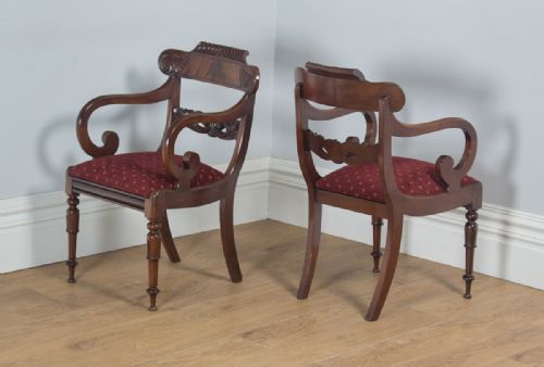 fig 1. Antique English Pair of William IV Mahogany Library Office Desk Carver Arm Chairs (Circa 1830)