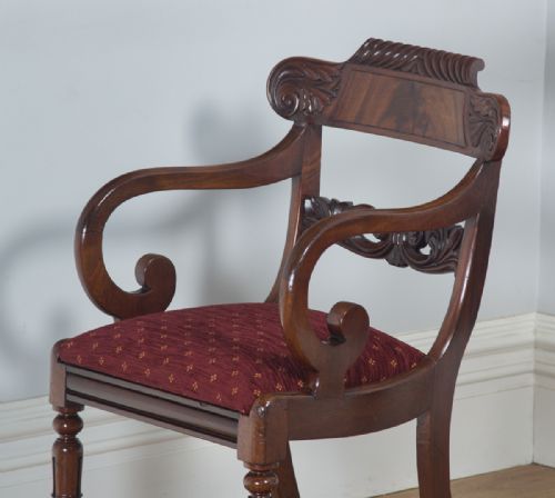 fig 2. Antique English Pair of William IV Mahogany Library Office Desk Carver Arm Chairs (Circa 1830)
