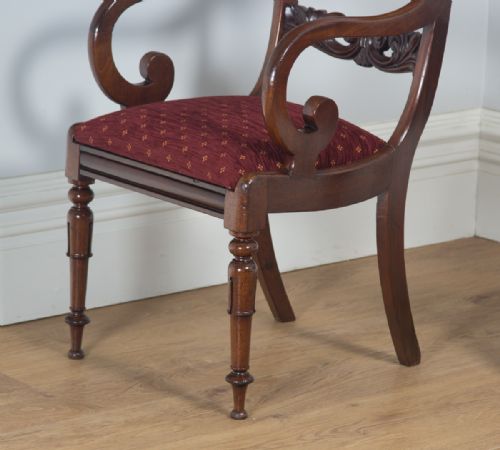 fig 3. Antique English Pair of William IV Mahogany Library Office Desk Carver Arm Chairs (Circa 1830)