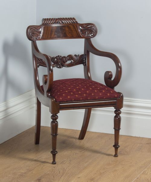 fig 6. Antique English Pair of William IV Mahogany Library Office Desk Carver Arm Chairs (Circa 1830)
