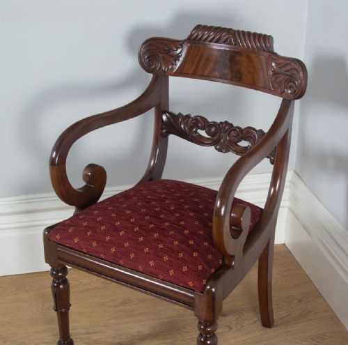 fig 7. Antique English Pair of William IV Mahogany Library Office Desk Carver Arm Chairs (Circa 1830)