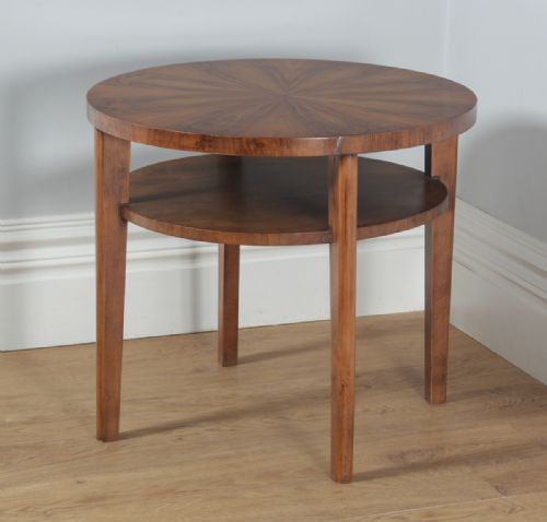 fig 3. Art Deco French Figured Walnut Circular Centre Coffee Occasional Side Table (Circa 1930)
