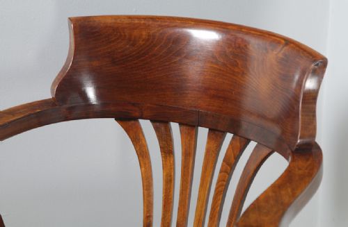 fig 7. Antique English Edwardian Beech and Red Leather Revolving Swivel Office Desk Arm Chair (Circa 1910)