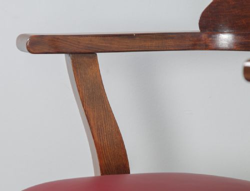 fig 9. Antique English Edwardian Beech and Red Leather Revolving Swivel Office Desk Arm Chair (Circa 1910)