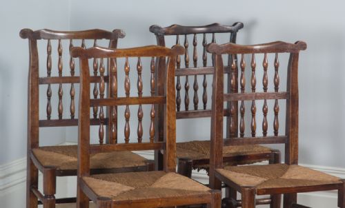 fig 1. Antique Set of Four English Georgian Ash & Elm Spindle Back Country Farmhouse Kitchen Dining Chairs (Circa 1800)