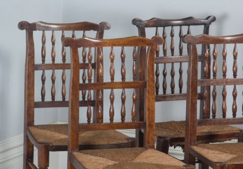 fig 2. Antique Set of Four English Georgian Ash & Elm Spindle Back Country Farmhouse Kitchen Dining Chairs (Circa 1800)