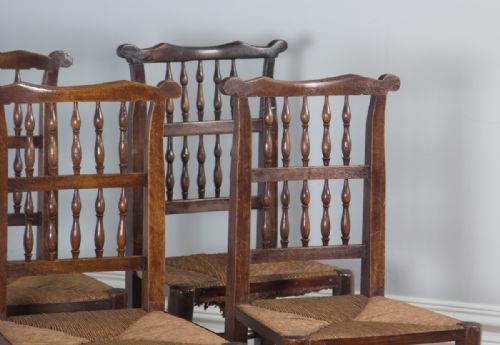 fig 3. Antique Set of Four English Georgian Ash & Elm Spindle Back Country Farmhouse Kitchen Dining Chairs (Circa 1800)