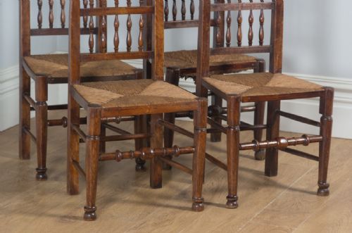 fig 4. Antique Set of Four English Georgian Ash & Elm Spindle Back Country Farmhouse Kitchen Dining Chairs (Circa 1800)