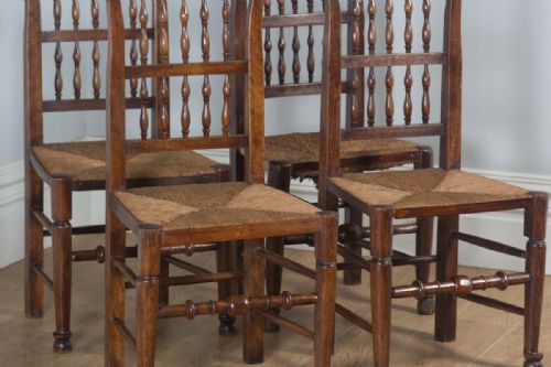 fig 5. Antique Set of Four English Georgian Ash & Elm Spindle Back Country Farmhouse Kitchen Dining Chairs (Circa 1800)