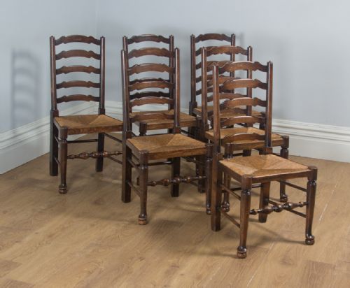 Antique Set of Six English Victorian Ash & Elm Ladder Back Farmhouse Chairs (Circa 1880)