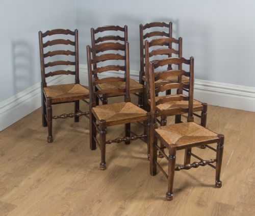 fig 1. Antique Set of Six English Victorian Ash & Elm Ladder Back Farmhouse Chairs (Circa 1880)