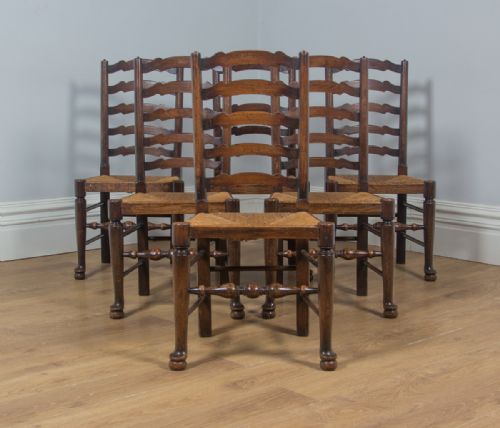 fig 2. Antique Set of Six English Victorian Ash & Elm Ladder Back Farmhouse Chairs (Circa 1880)