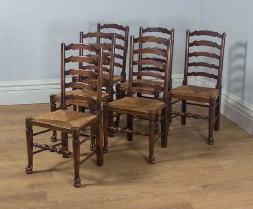 fig 3. Antique Set of Six English Victorian Ash & Elm Ladder Back Farmhouse Chairs (Circa 1880)