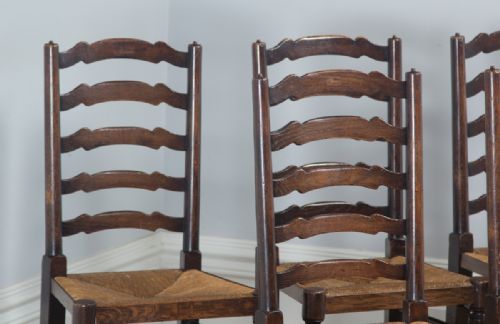 fig 4. Antique Set of Six English Victorian Ash & Elm Ladder Back Farmhouse Chairs (Circa 1880)