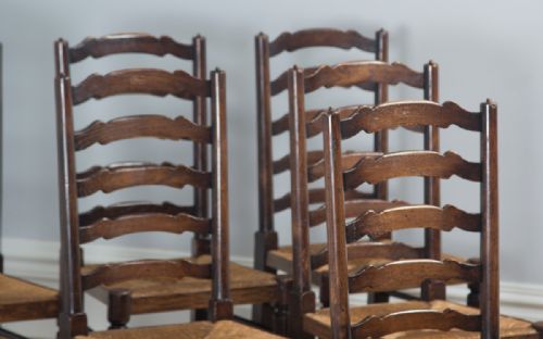 fig 5. Antique Set of Six English Victorian Ash & Elm Ladder Back Farmhouse Chairs (Circa 1880)