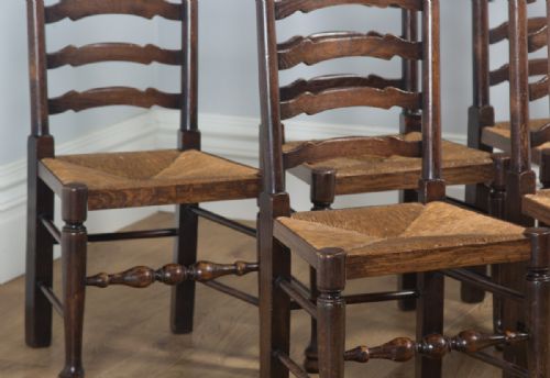 fig 6. Antique Set of Six English Victorian Ash & Elm Ladder Back Farmhouse Chairs (Circa 1880)