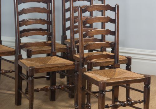 fig 7. Antique Set of Six English Victorian Ash & Elm Ladder Back Farmhouse Chairs (Circa 1880)