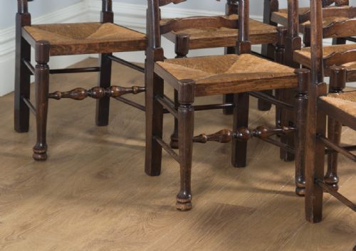 fig 8. Antique Set of Six English Victorian Ash & Elm Ladder Back Farmhouse Chairs (Circa 1880)