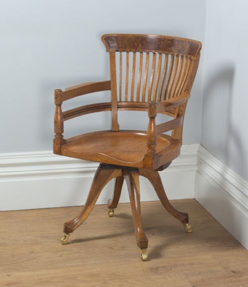 fig 2. Antique English Victorian Oak & Burr Walnut Revolving Office Desk Arm Chair (Circa 1890)