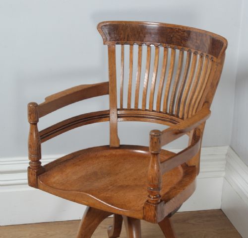 fig 3. Antique English Victorian Oak & Burr Walnut Revolving Office Desk Arm Chair (Circa 1890)