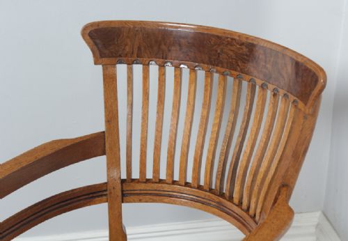 fig 5. Antique English Victorian Oak & Burr Walnut Revolving Office Desk Arm Chair (Circa 1890)
