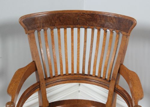 fig 6. Antique English Victorian Oak & Burr Walnut Revolving Office Desk Arm Chair (Circa 1890)