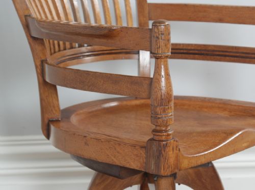 fig 7. Antique English Victorian Oak & Burr Walnut Revolving Office Desk Arm Chair (Circa 1890)