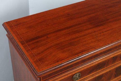 fig 5. Antique English Georgian Sheraton Style Flame Mahogany & Satinwood Inlaid Chest of Drawers (Circa 1900)