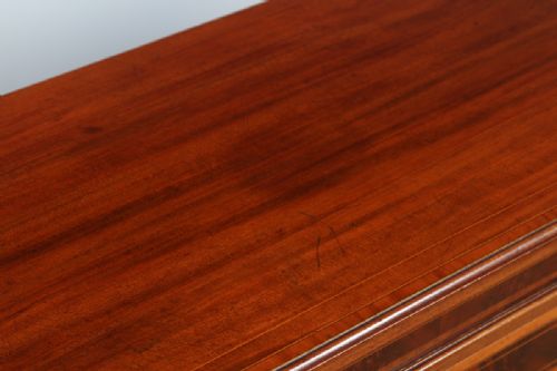 fig 6. Antique English Georgian Sheraton Style Flame Mahogany & Satinwood Inlaid Chest of Drawers (Circa 1900)