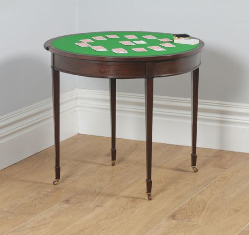 Antique English Georgian Regency Style Mahogany Folding Demi Lune Fold Over Card / Side Table (Circa 1900)