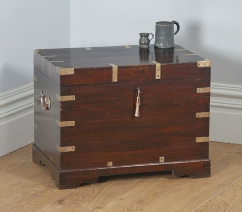 Antique Victorian Anglo Indian Colonial Campaign Teak & Brass Chest / Trunk / Box (Circa 1870)