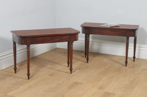 Antique English Pair of Georgian Mahogany D End Console Side Hall Tables (Circa 1820)