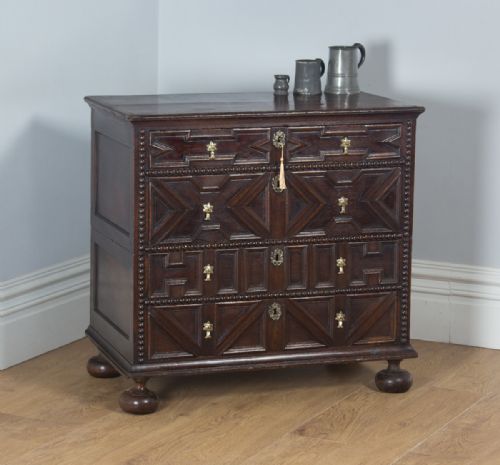 Antique English William & Mary / Jacobean Oak Panelled Geometric Chest of Drawers (Circa 1690)