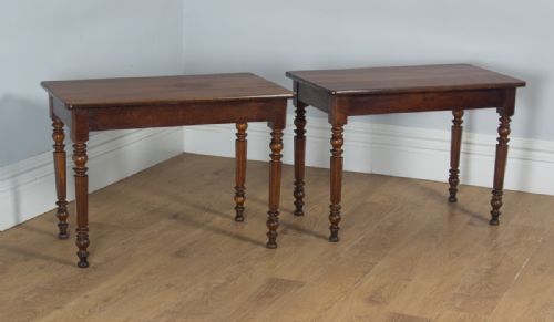 fig 1. Antique French Pair of Oak Bistro Console Side Kitchen Hall Tables (Circa 1850)