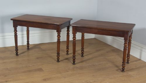 fig 3. Antique French Pair of Oak Bistro Console Side Kitchen Hall Tables (Circa 1850)