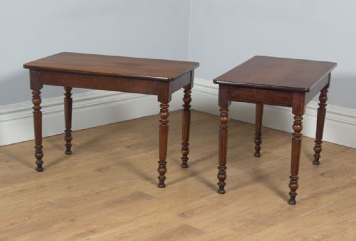 fig 4. Antique French Pair of Oak Bistro Console Side Kitchen Hall Tables (Circa 1850)