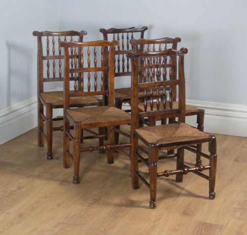 Antique Set of Five English Georgian Ash & Elm Spindle Back Country Farmhouse Kitchen Dining Chairs (Circa 1790)
