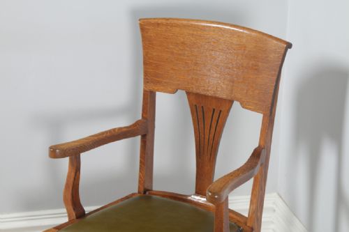 fig 5. Antique American Edwardian Art Nouveau Oak & Leather Revolving Office Desk Arm Chair (Circa 1903)