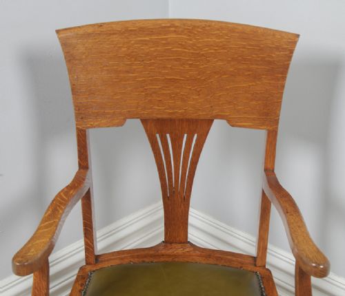 fig 6. Antique American Edwardian Art Nouveau Oak & Leather Revolving Office Desk Arm Chair (Circa 1903)