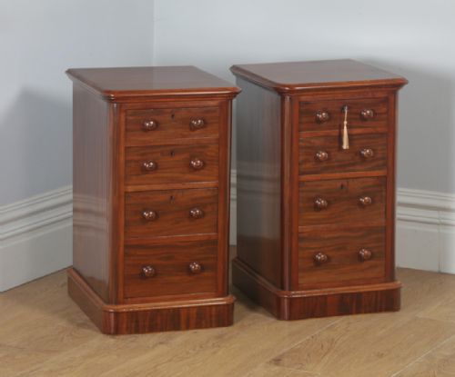 fig 1. Antique Pair of English Victorian Figured Mahogany Bedside Chests (Circa 1860)
