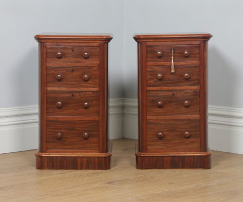 fig 2. Antique Pair of English Victorian Figured Mahogany Bedside Chests (Circa 1860)
