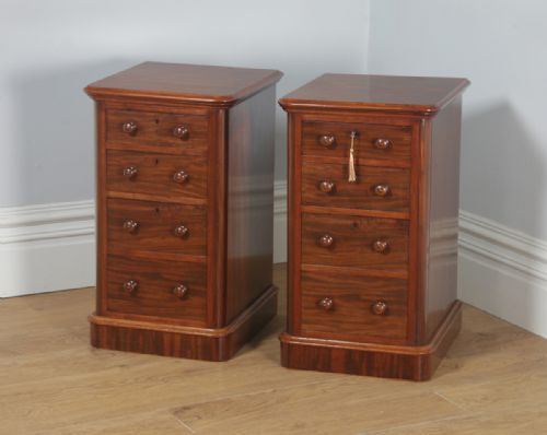fig 3. Antique Pair of English Victorian Figured Mahogany Bedside Chests (Circa 1860)