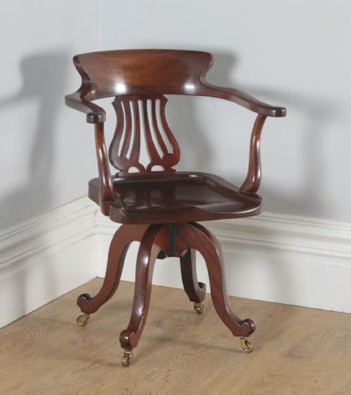 Antique English Victorian Mahogany Revolving Office Desk Arm Chair (Circa 1880)