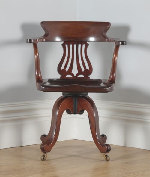 fig 1. Antique English Victorian Mahogany Revolving Office Desk Arm Chair (Circa 1880)