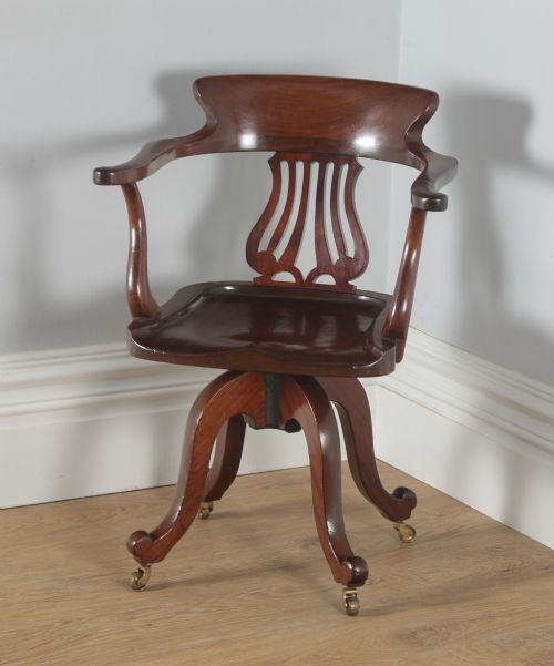 fig 2. Antique English Victorian Mahogany Revolving Office Desk Arm Chair (Circa 1880)
