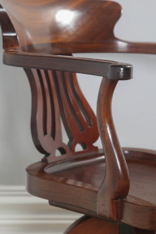 fig 7. Antique English Victorian Mahogany Revolving Office Desk Arm Chair (Circa 1880)